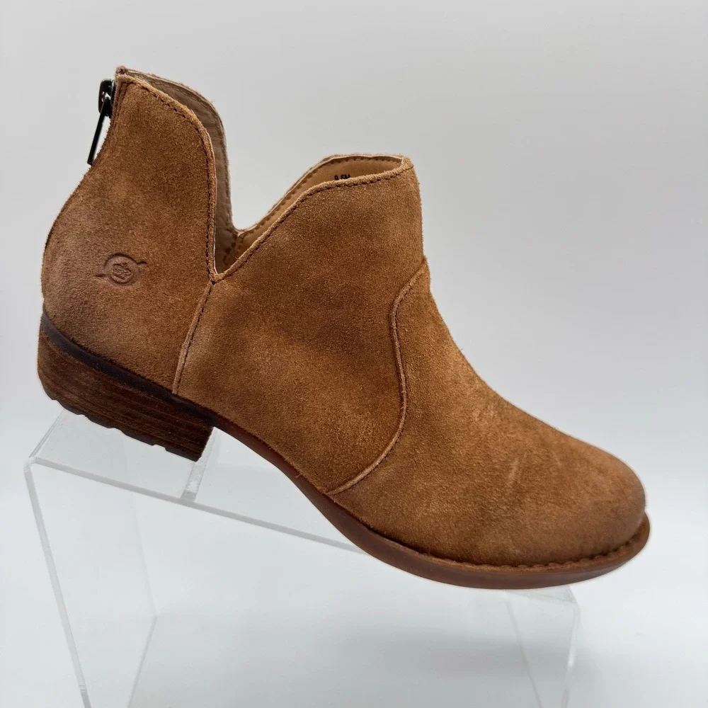 Born Kerri Shoes Women's Size 9.5 Brown Tan Leather Distressed Zip Ankle Bootie